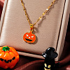 304 Stainless Steel Enamel Halloween Pumpkin Pendant Dapped Chain Necklaces BZ8585-1
