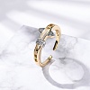 Brass Micro Pave Clear Cubic Zirconia Cuff Finger Rings for Women RJEW-C116-02G-2