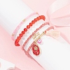 4Pcs 4 Style Evil Eye Valentine's Theme Alloy Enamel & Polycotton(Polyester Cotton) Tassel Charm Bracelets Set BJEW-JB09618-03-2