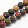 Natural Polychrome Jasper/Picasso Stone/Picasso Jasper Frosted Bead Strands G-O155-03B-8mm-1