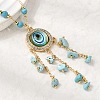 Boho Brass Resin Blue Evil Eye Pendant Necklaces with Dyed Natural Howlite Chip Tassel NJEW-L014-01G-2