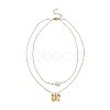 Glass Butterfly & Natural Pearl Pendants Double Layer Necklace with Clear Cubic Zirconia NJEW-TA00043-04-1