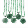 Natural Green Aventurine 4.5mm Round Beaded Flower Pendant Necklaces NJEW-T016-04F-2