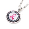 Glass Flat Round Pendant Necklace with Brass Chain NJEW-A003-01E-2