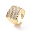 Cubic Zirconia Rectangle Open Cuff Ring RJEW-P035-05G-01-1