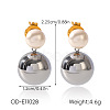 Two Tone 304 Stainless Steel & Plastic Pearl Stud Dangle Earrings WGF19D0-03-1
