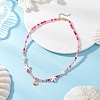 Dyed Natural Agate Faceted Round and Natural Cultured Freshwater Pearl & Starfish Synthetic Turquoise Beaded Brass Shell Shape Pendant Necklaces for Women NJEW-JN05496-01-1