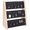 3-Tier Bamboo Necklace Organizer Display Stands with PU Leather Mat NDIS-WH0003-020A-1