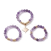 3Pcs 3 Style Natural Amethyst Beaded Stretch Rings Set RJEW-JR00647-01-1