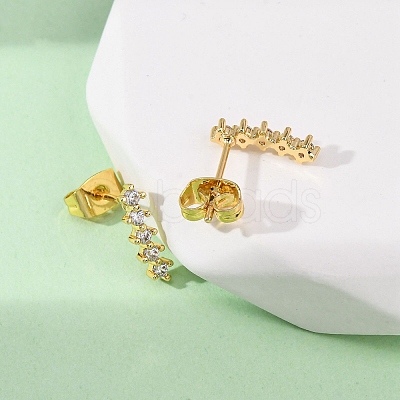 Brass Micro Pave Clear Cubic Zirconia Stripe Stud Earrings EJEW-S280-01G-1