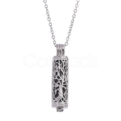 1Pc 304 Stainless Steel Tree of Life Hollow Column Pendant Pet Urn Ashes Necklaces NJEW-CA0001-28EB-1