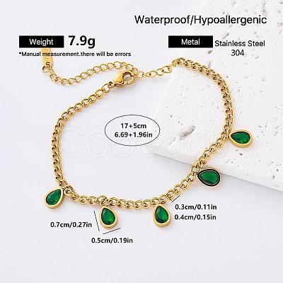 304 Stainless Steel Emerald Rhinestone Colorful Charm Bracelets EA0666-5-1