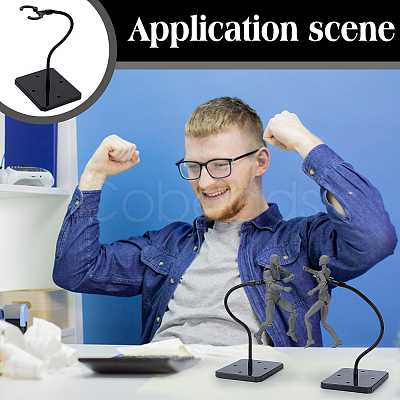 Assembled Rectangle PS Plastic Action Figure Display Stands with Adjustable Iron Support Arm ODIS-WH0100-12C-1