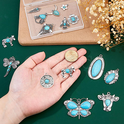 15Pcs 15 Styles Dyed Synthetic Turquoise Pendants FIND-DC0007-90-1