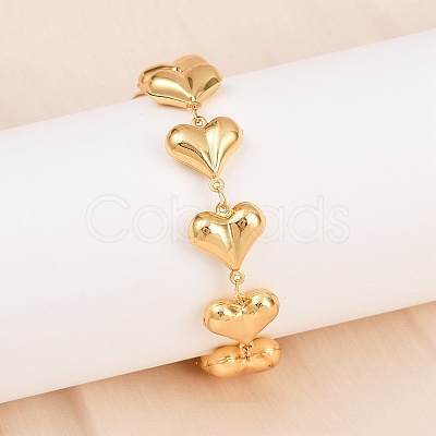 304 Stainless Steel Heart Link Chain Bracelets for Valentine's Day Gift BJEW-D359-17B-G-1