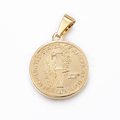 304 Stainless Steel Coin Pendants X-STAS-H372-09G-1