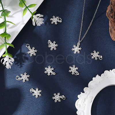 10Pcs Brass Micro Pave Clear Cubic Zirconia Snowflake Pendants KK-BBC0021-79-1