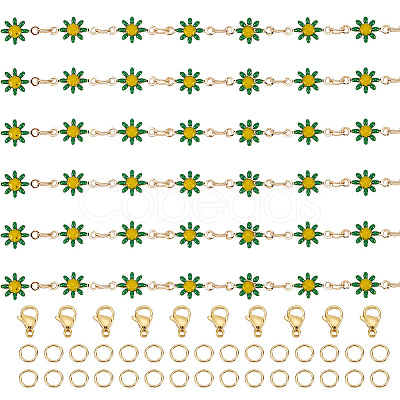 DIY Flower Brass Enamel Link Chains Bracelets/Necklaces Making Finding Kits DIY-AR0004-11-1
