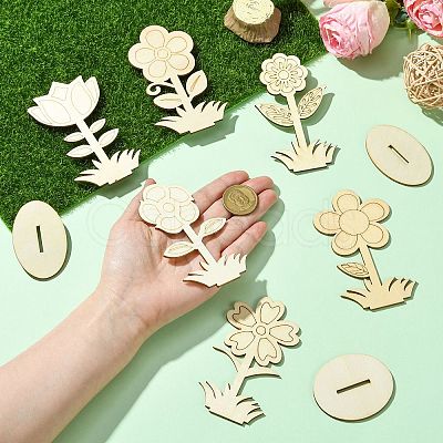 6 Styles DIY Unfinished Wood Flowers Cutout WOOD-CJ0002-30-1