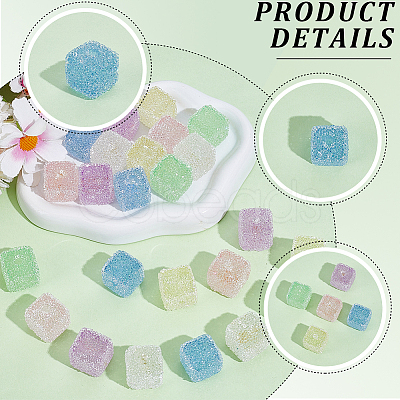 24Pcs 6 Colors Drusy Cube Resin Rhinestone Beads RESI-PA0001-43B-1