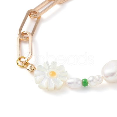 Sunflower Natural Shell Beads Bracelet BJEW-TA00027-1