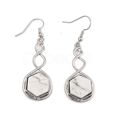 Hexagon Natural Howlite Dangle Earrings EJEW-K298-01P-05-1