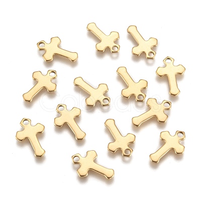Ion Plating(IP) 304 Stainless Steel Tiny Cross Charms STAS-L159-06G-1