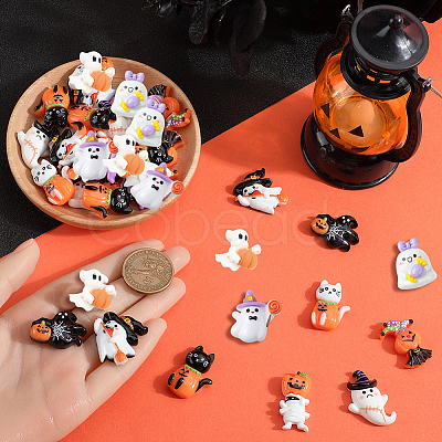 60Pcs 10 Styles Halloween Opaque Resin Decoden Cabochons RESI-SC0005-71B-1