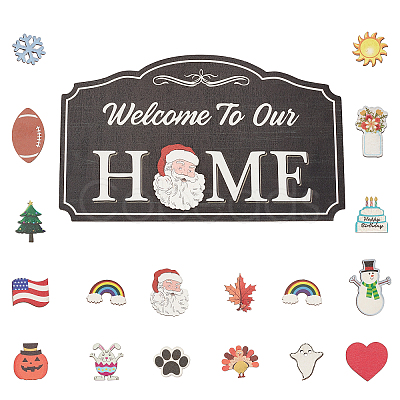 Natural Wood Hanging Wall Decorations for Front Door Home Decoration HJEW-WH0017-08-1