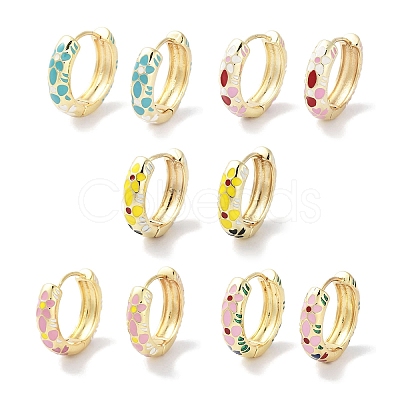 Golden Brass Enamel Flower Print Hoop Earrings for Women EJEW-L269-116G-1