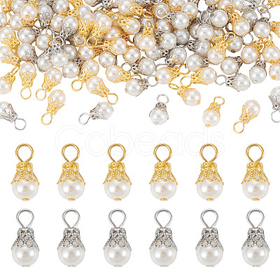 100Pcs 2 Colors Round Imitation Pearl Acrylic Pendants PALLOY-TA00292-1
