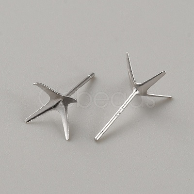 Rhomdium Plated 925 Sterling Silver Stud Earring Findings STER-WH0009-15E-P-1