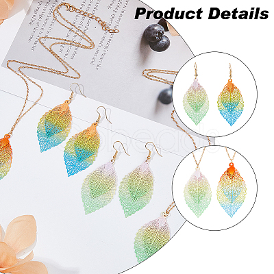 2 Sets 2 Colors Filigree Leaf Pendant Neclace & Dangle Earrings SJEW-FI0001-03-1