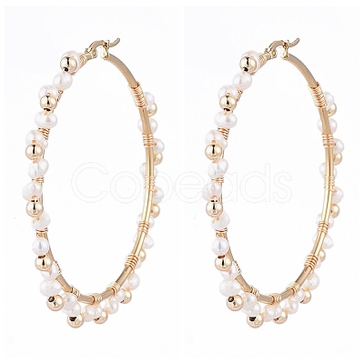 304 Stainless Steel Big Beaded Hoop Earrings EJEW-JE04162-1