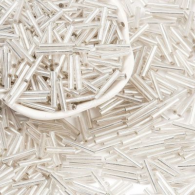 Silver Lined Transparent Glass Bugle Beads SEED-R028-2x15-B02-1