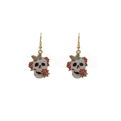 Skull with Butterfly Alloy Enamel Dangle Earrings FS-WGA34EB-03-1