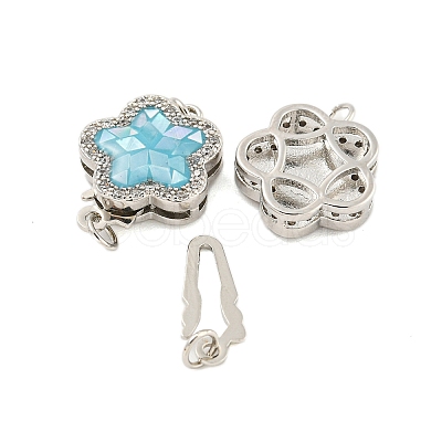 Rack Plating Brass Micro Pave Cubic Zirconia & Shell & Enamel Box Clasps KK-S373-02P-1