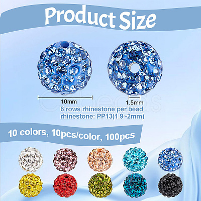 Olycraft 100Pcs 10 Colors Polymer Clay Pave Rhinestone Beads RB-OC0001-07-1