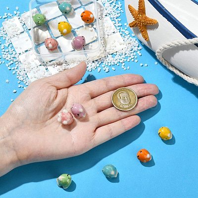 12Pcs 6 Colors Handmade Printed Porcelain Beads PORC-CJ0001-35-1