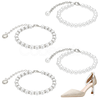 2 Pairs 2 Styles Women's Detachable ABS Plastic Imitation Pearl Beaded Shoe Laces for High Heels DIY-PH0022-88A-1