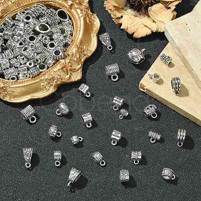100Pcs 20 Styles Tibetan Style Alloy Tube Bails FIND-CJ0002-13-1