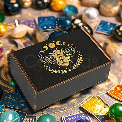 Rectangle Engraved Plywood Wooden Tarot Storage Boxes with Sliding Lid CON-WH20008-10C-1