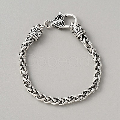 Alloy Wheat Chain Bracelet with Heart Clasp for Women BJEW-WH0011-26AS-1