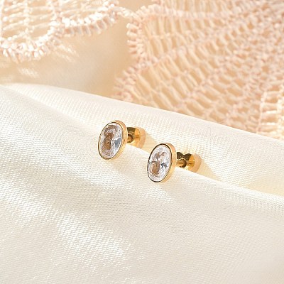 304 Stainless Steel Rhinestone Stud Earrings for Women EJEW-M068-03G-1