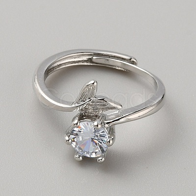 Alloy Micro Pave Cubic Zirconia Flower of Life Adjustable Rings RJEW-WH0001-022-1