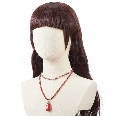 2Pcs 2 Style Natural Red Jasper Teardrop Pendant Necklaces Set NJEW-JN04064-1