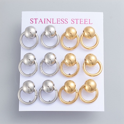 304 Stainless Steel Dangle Stud Earrings EJEW-F246-01GP-1