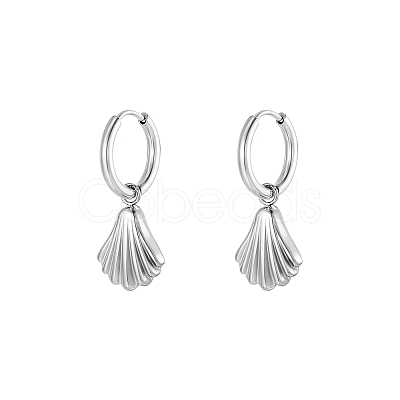 304 Stainless Steel Shell Shape Dangle Earrings for Women HK0128-2-1