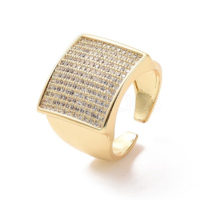 Cubic Zirconia Rectangle Open Cuff Ring RJEW-P035-05G-01-1