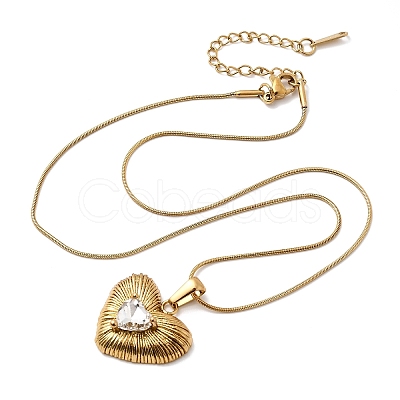 304 Stainless Steel with Clear Glass Heart Pendant Necklaces NJEW-G184-04G-1